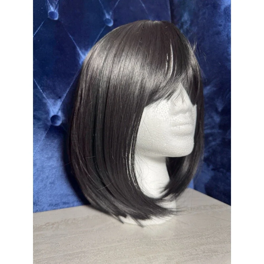 Vacation Synthetic Black Bob Wig with Bangs for Women Daily Use Cosplay Party